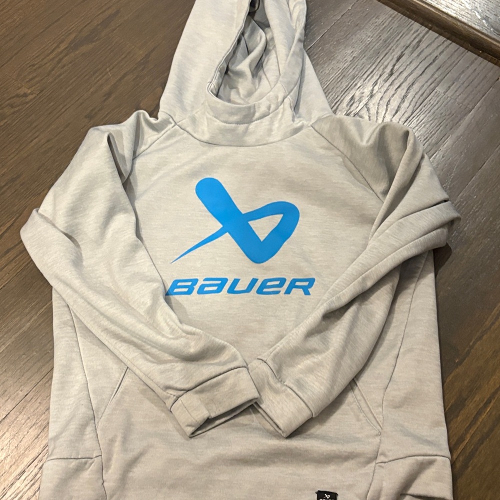 Bauer Gray Hoodie with Bright Blue Logo